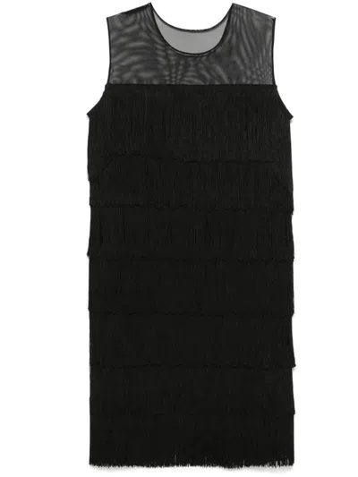Norma Kamali Fringed Mini Dress In Black