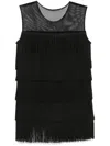 Norma Kamali Sleeveless All Over Fringe Pickle Dress In Black In Black