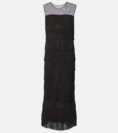 Norma Kamali Fringed Tiered Maxi Dress In Black
