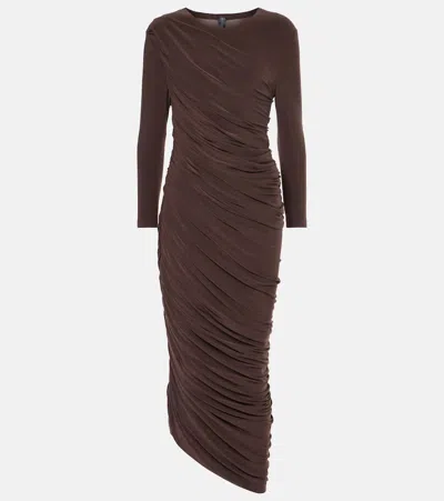 Norma Kamali Gathered Jersey Midi Dress In Choco