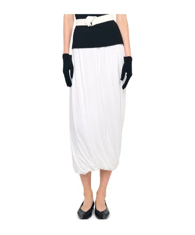 Norma Kamali Gathered Midi Skirt In White