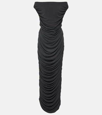 Norma Kamali Gathered Off-shoulder Maxi Dress In Dark Grey