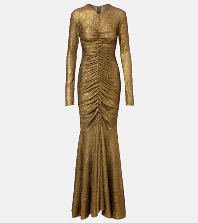 Norma Kamali Gathered Sequined Gown In Gold