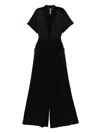 Norma Kamali Geralyn Belted Paneled Jersey And Mesh Jumpsuit In Black