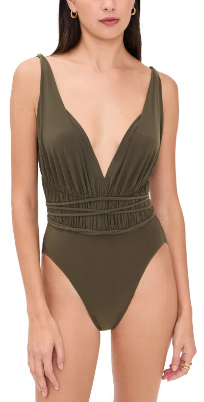 Norma Kamali Goddess Mio One Piece Bark In Green