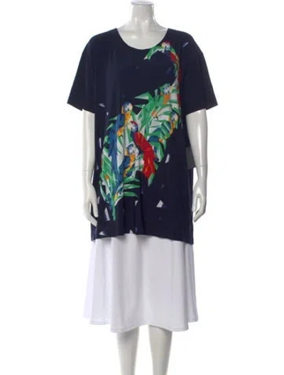 Pre-owned Norma Kamali Graphic Print Crew Neck T-shirt In Blue