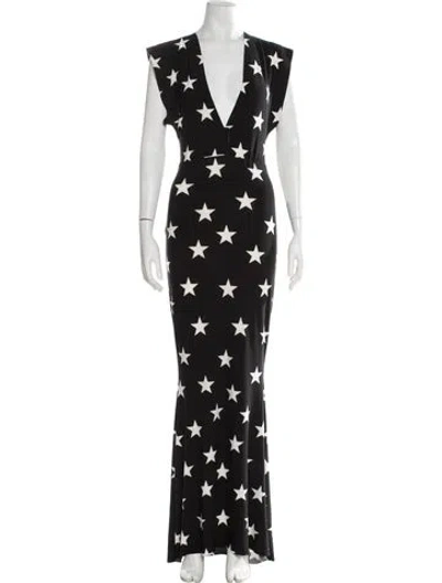Pre-owned Norma Kamali Graphic Print Long Dress In Black