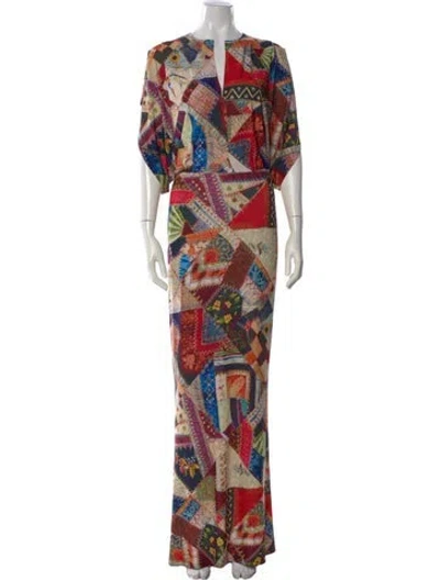 Pre-owned Norma Kamali Graphic Print Long Dress In Red