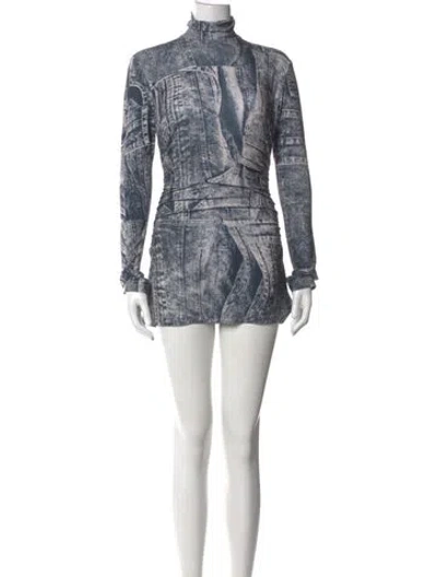 Pre-owned Norma Kamali Graphic Print Mini Dress W/ Tags In Grey