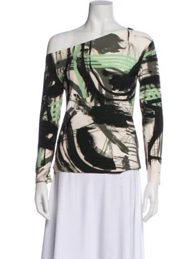 Pre-owned Norma Kamali Graphic Print One-shoulder Top W/ Tags In Black