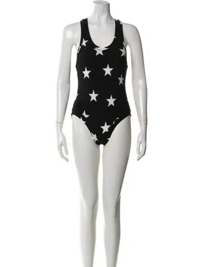 Pre-owned Norma Kamali Graphic Print Scoop Neck Bodysuit In Black