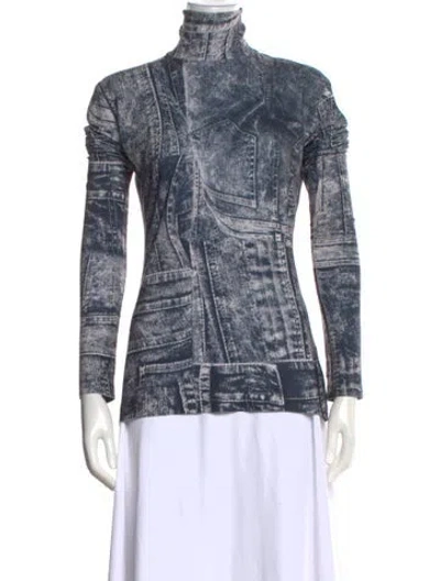 Pre-owned Norma Kamali Graphic Print Turtleneck Top In Blue