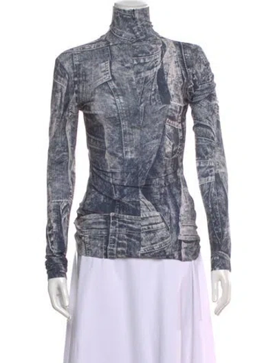 Pre-owned Norma Kamali Graphic Print Turtleneck Top W/ Tags In Blue