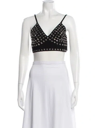 Pre-owned Norma Kamali Graphic Print V-neck Crop Top W/ Tags In White