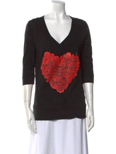 Pre-owned Norma Kamali Graphic Print V-neck Top In Black