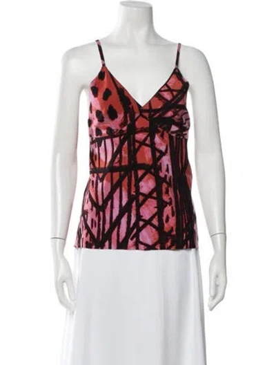 Pre-owned Norma Kamali Graphic Print V-neck Top W/ Tags In Grey/metallic