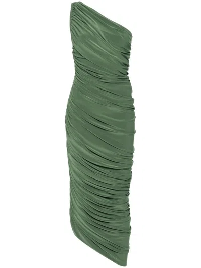 Norma Kamali Green Gathered One-shoulder Dress