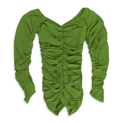 Norma Kamali Green Off Shoulder Slinky Blouse