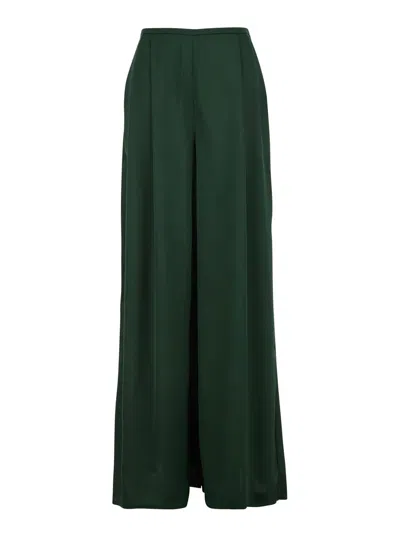 Norma Kamali Green Pants With Wide Leg And Rear Elastic Waist In Tech Fabric Woman