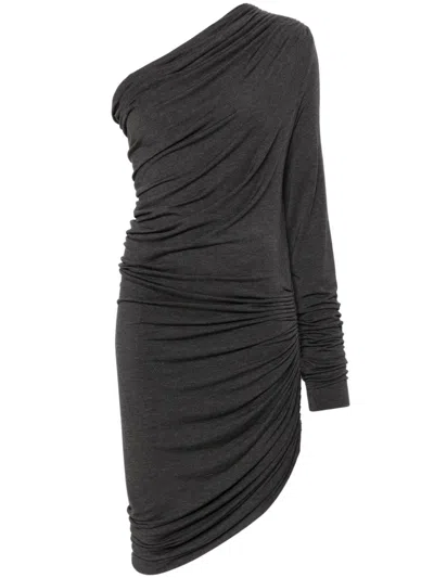 Norma Kamali Grey Draped Asymmetric Mini Dress