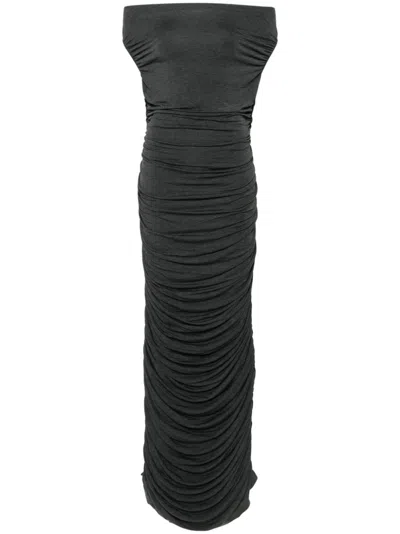 Norma Kamali Draped Ruched Maxi Dress In Grey