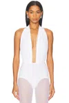 Norma Kamali Slinky Marissa Ruched Halterneck Swimsuit In White