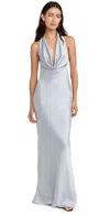 Norma Kamali Halter Drape Bias Gown In Silver