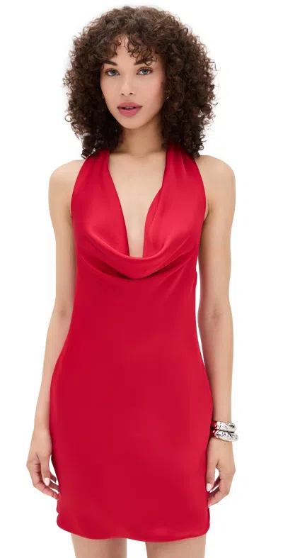 Norma Kamali Halter Drape Mini Dress Tiger Red