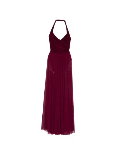 Norma Kamali Halter Draped Maxi Dress In Burgundy