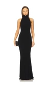 Norma Kamali Halter Turtleneck Side Slit Gown In 블랙