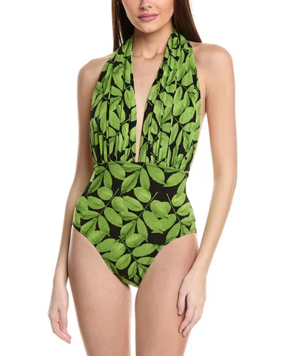 Norma Kamali Halter Low Back One-piece In Green