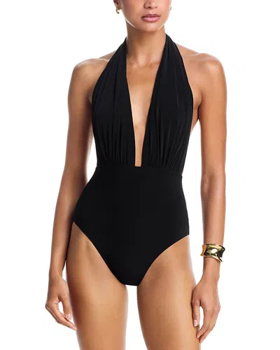 Norma Kamali Halter Low Back One Piece Swimsuit In Black