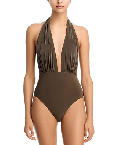 Norma Kamali Halter Low Back One Piece Swimsuit In Brown