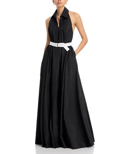 Norma Kamali Halter Neck Flared Gown In Black