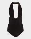 Norma Kamali Halter Low-back Solid One-piece Swimsuit In Black