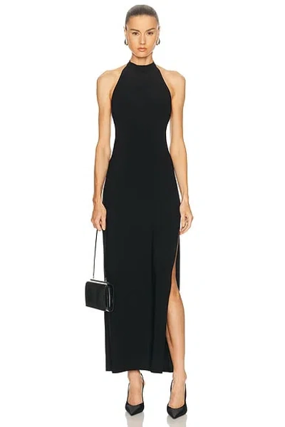 Norma Kamali Halter Side Slit Long Dress In Black