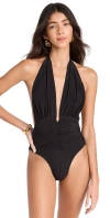 Norma Kamali Halter Low-back Solid One-piece Swimsuit In Black