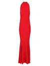 Norma Kamali Halter Turtle Fishtail Gown Dresses Red In Red