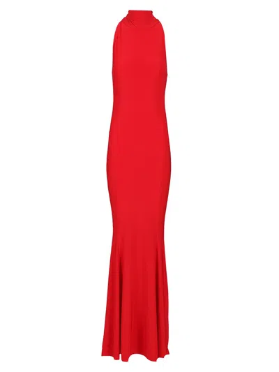 Norma Kamali Halter Turtle Fishtail Gown Dresses Red