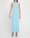 Norma Kamali Halter Turtleneck Side-slit Midi Dress In Powder Blue
