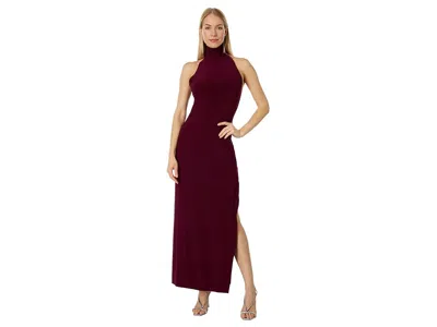 Norma Kamali Halter Turtle Side Slit Gown In Burgundy