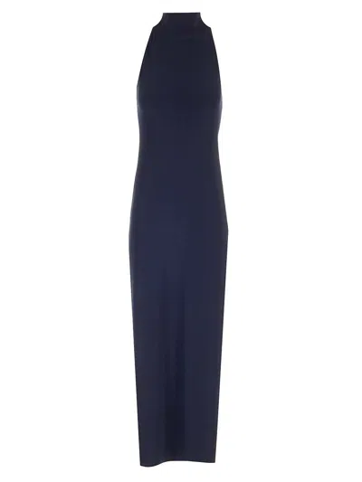 Norma Kamali Halter Turtle Side Slit Gown In True Navy