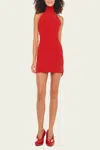Norma Kamali Halter Turtle Side Slit Mini Dress In Tiger Red