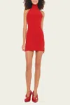 Norma Kamali Halter Turtle Side Slit Mini Dress In Tiger Red In Red