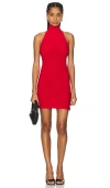 Norma Kamali Halter Turtle Side Slit Mini Dress In Tiger Red In Red
