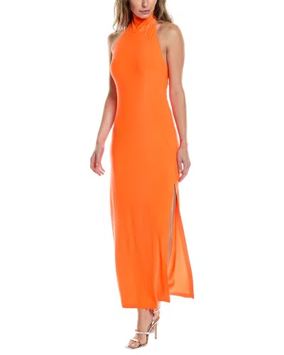 Norma Kamali Halter Turtle Side Slit Gown In Neon Orange