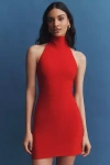 Norma Kamali Halter Turtle Side Slit Mini Dress In Tiger Red In Red
