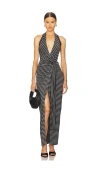 Norma Kamali Halter Wrap Straight Gown In 블랙 & 그레이