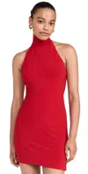 Norma Kamali Halter Turtle Side Slit Mini Dress In Tiger Red In Tiger Red