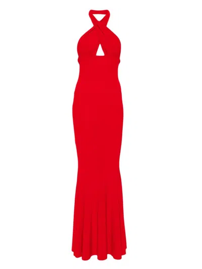 Norma Kamali Cross Halter Fishtail Dress In Red